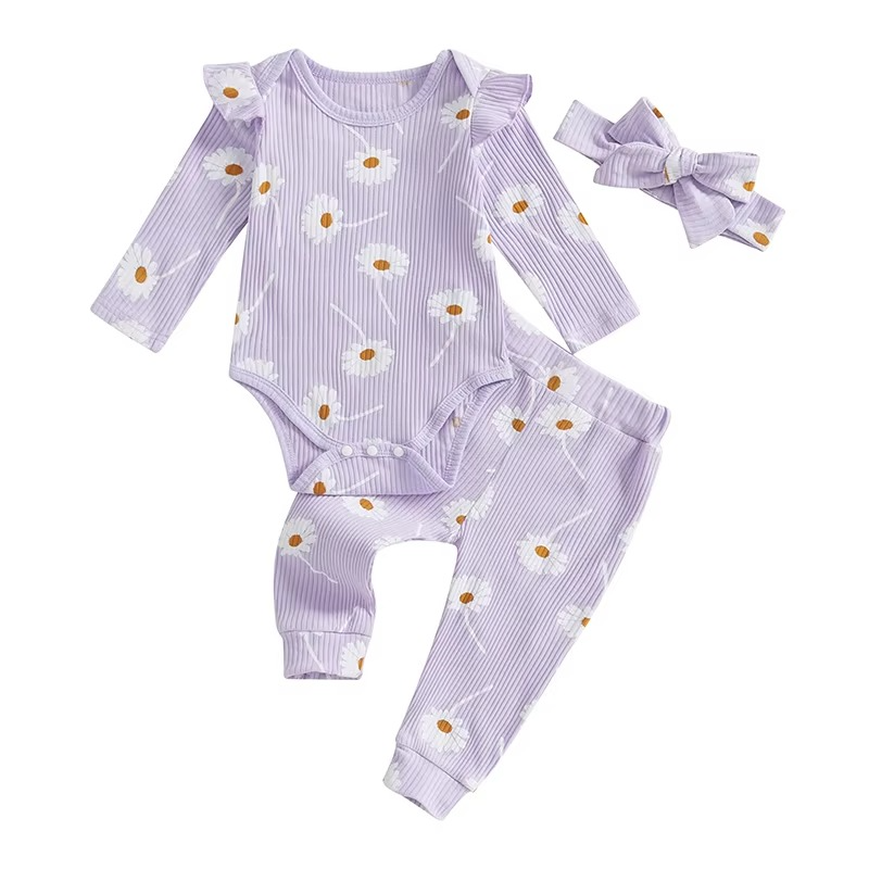 Cute Baby Girl Floral 3 Piece Set with Romper