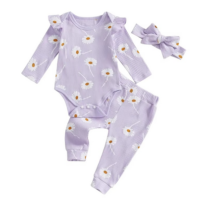 Cute Baby Girl Floral 3 Piece Set with Romper