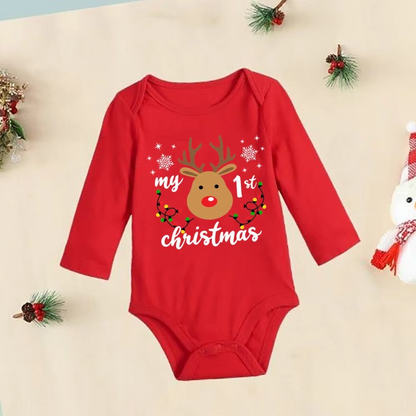 Cute Red Baby Christmas Romper Long Sleeve Bodysuit