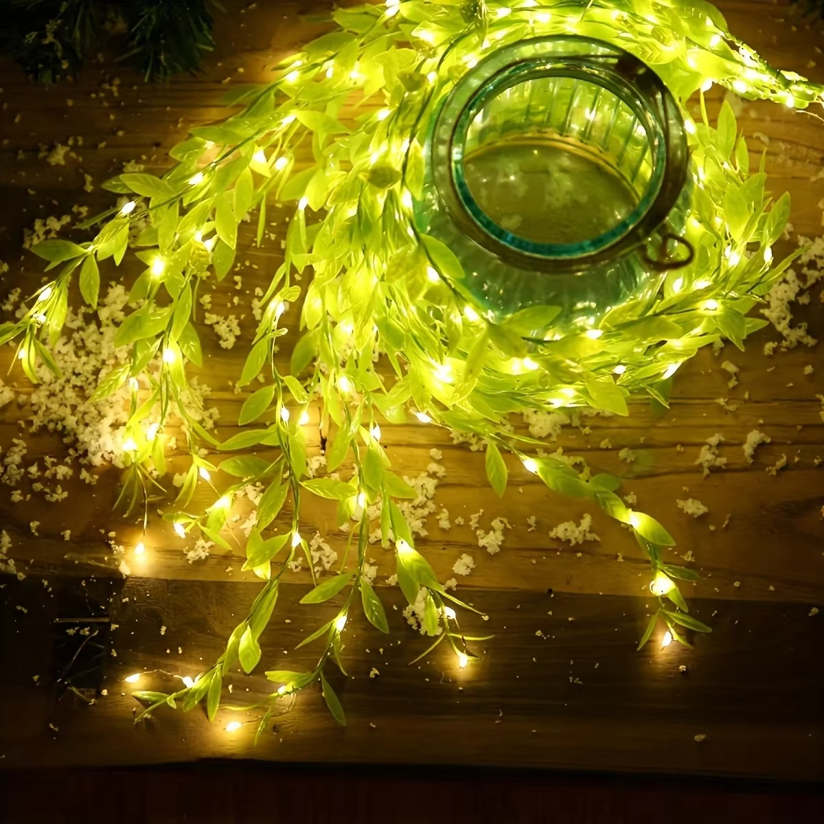 Rustic Metal Lantern Outdoor String Lights with Artificial Foliage