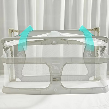 Compact Collapsible Baby Bed with Secure Sides and Airy Mesh