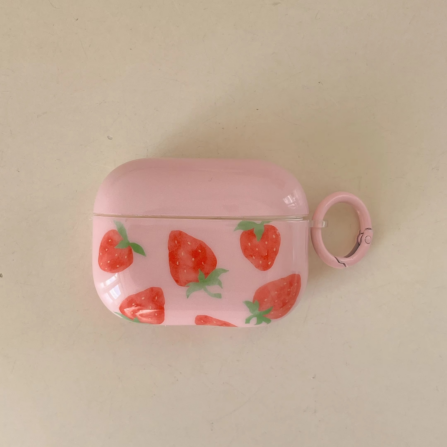 Colorful Strawberry Earbud Case with Soft Pink Cover