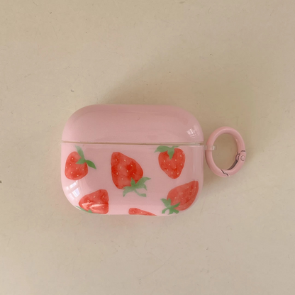 Colorful Strawberry Earbud Case with Soft Pink Cover