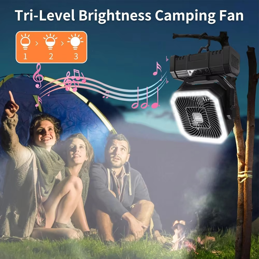 Portable Outdoor Fan with LED Light and Long Battery Life