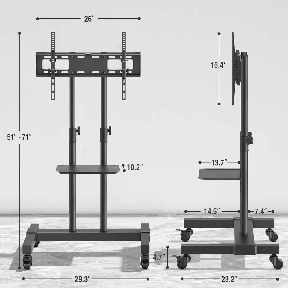 Portable TV Cart with Adjustable Mount for 32-80 Inch Screens
