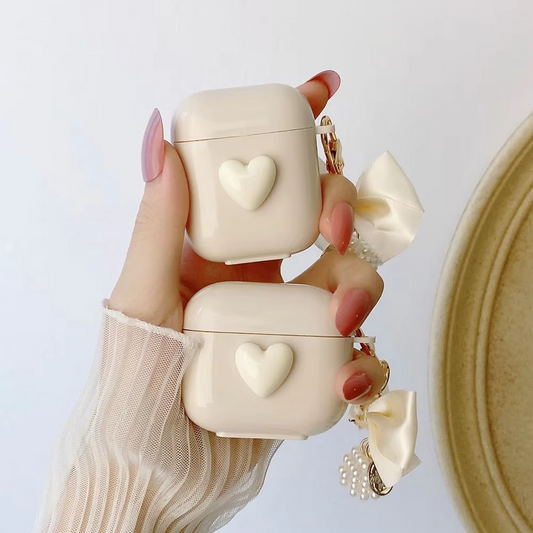 Decorative Pearl AirPods Case with Bow Charm - Hehif