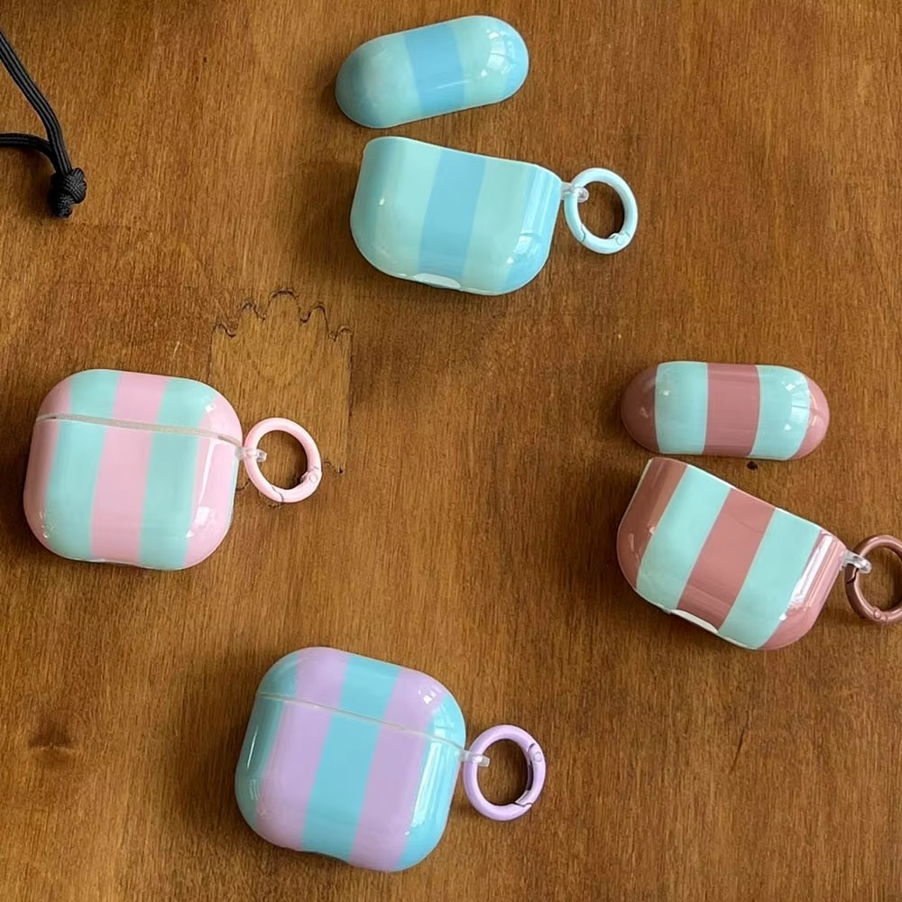 Colorful Striped AirPods Cover with Keychain