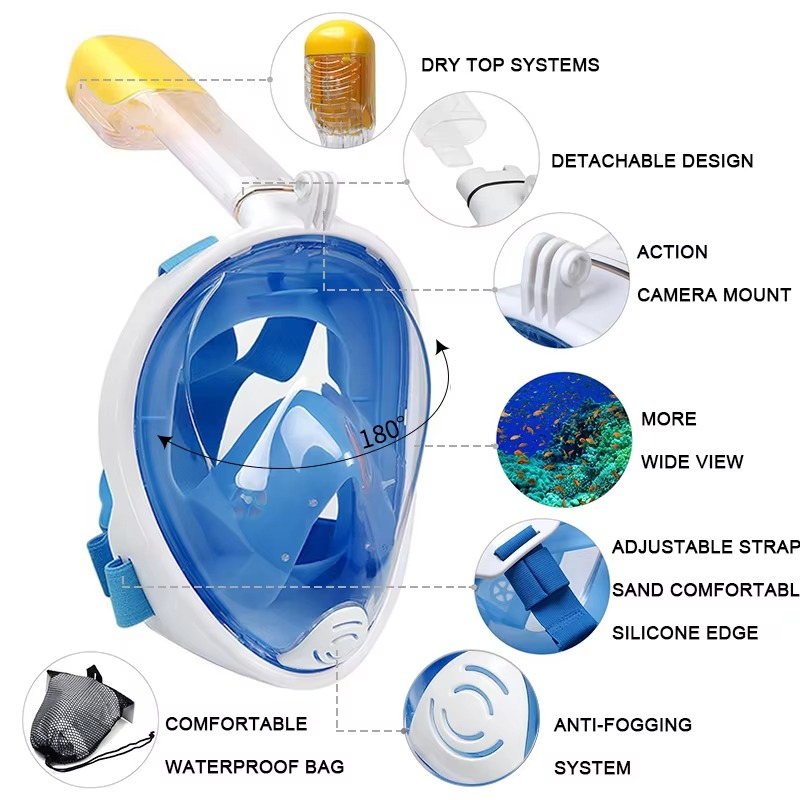 Adult Scuba Diving Full Face Snorkel Mask for Water Sports