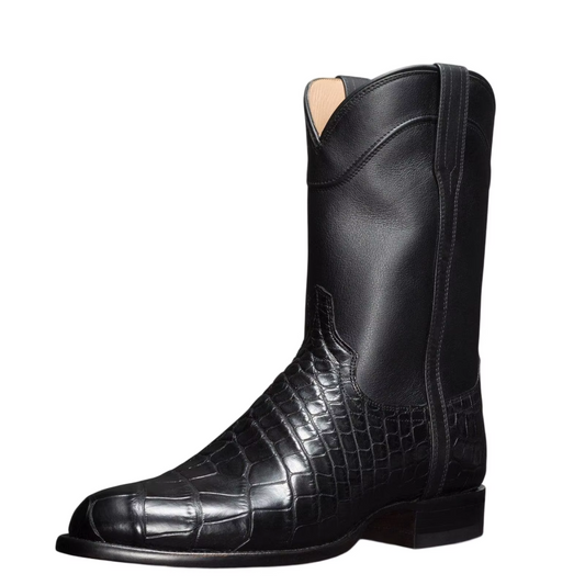 Men's Classic Biker Boots - Vintage Gator Print Leather - Hehif