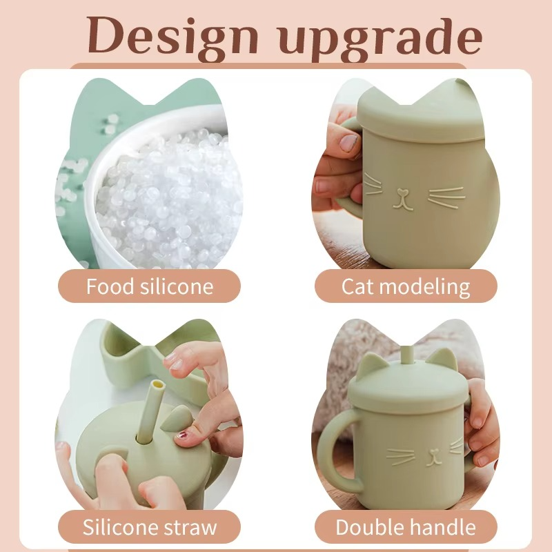 Cute Baby Silicone Sippy Cup with Easy Grip Handles