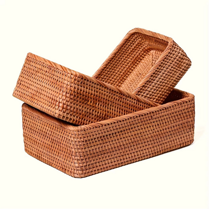 Woven Rattan Storage Bin Beige Home Decor Organizer