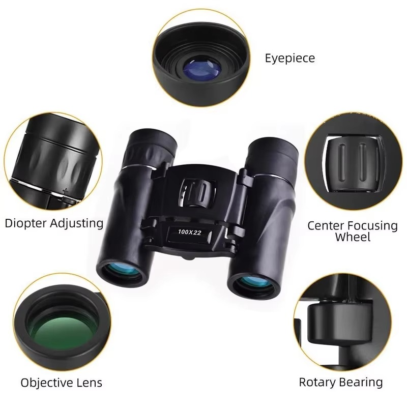 Portable 100x22 HD Binoculars for Outdoor and Travel Use