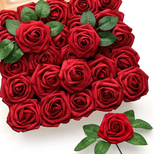 Natural Looking Red Silk Roses (Pack of 25/10) - Hehif