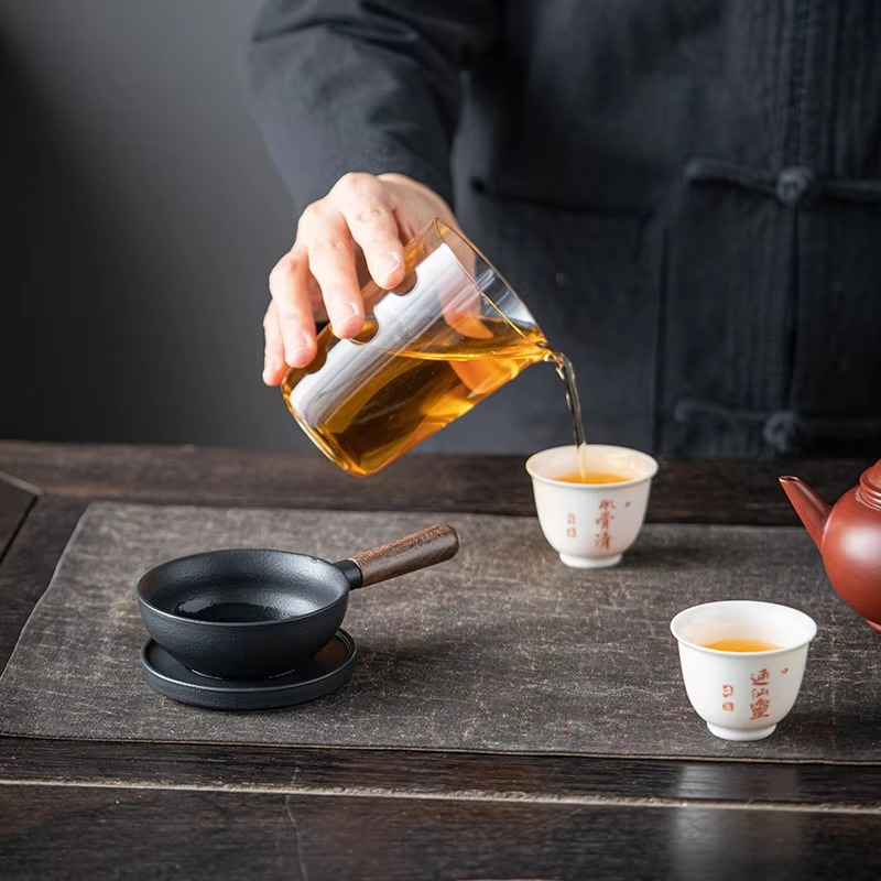 Rustic Wooden Handle Ceramic Tea Infuser with Built-in Strainer