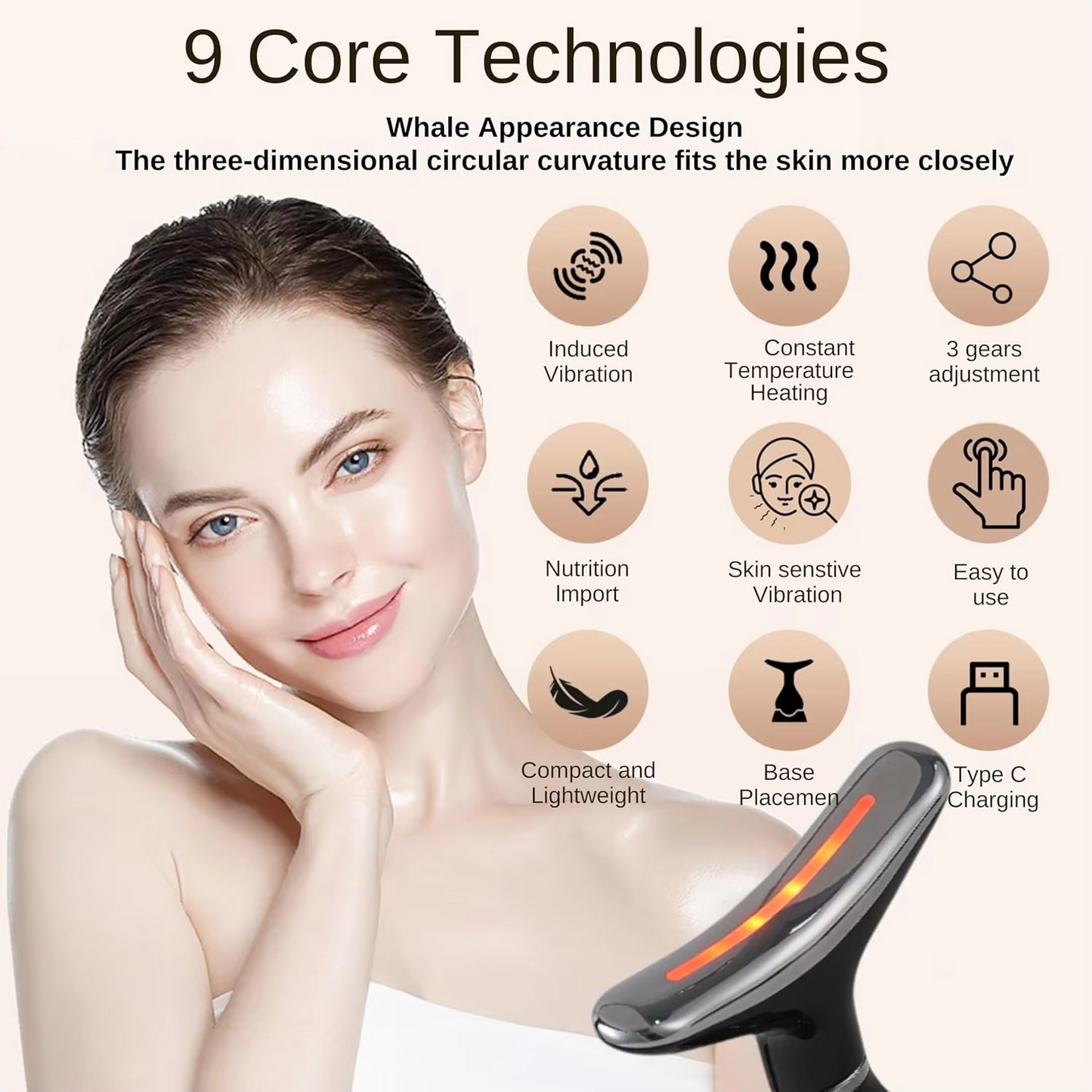 Rejuvenating 3 in 1 LED Face Massager with Red Light