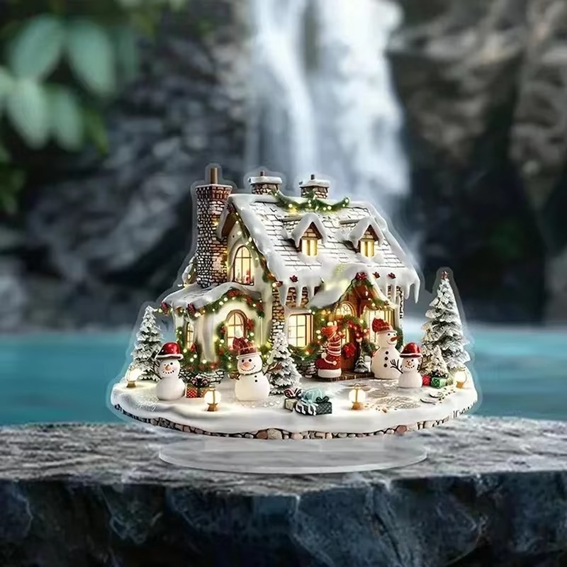 Colorful Holiday Desk Figurine With Rotating Snowman Scene - Hehif