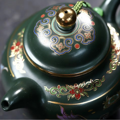 Traditional Chinese Purple Clay Teapot with Gold Fish Design
