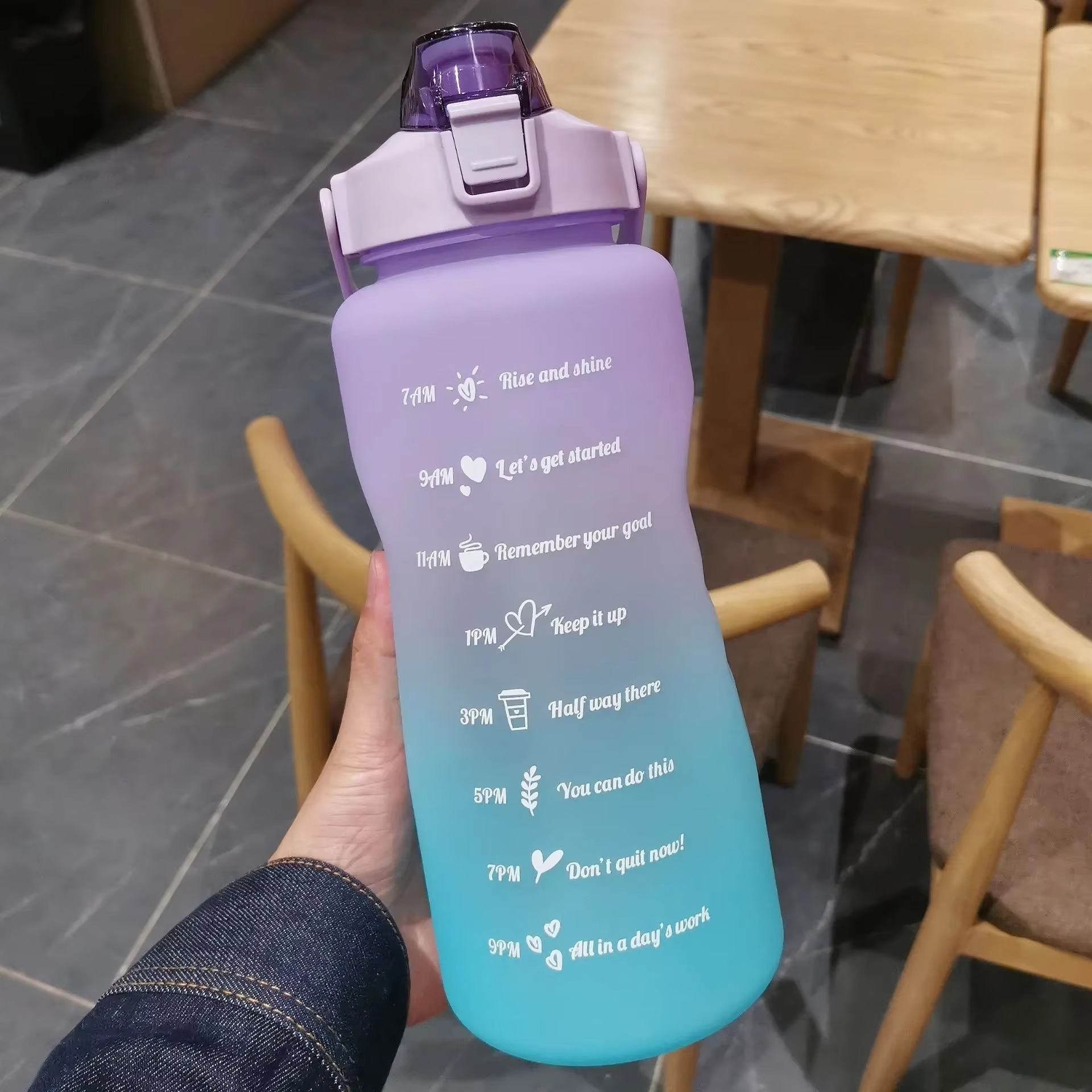 Big 68oz Insulated Water Bottle with Lid and Measurement Markings - Hehif