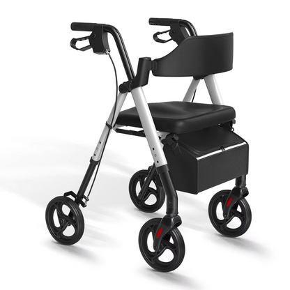 Compact Folding Walker with Seat and Large Wheels - Hehif