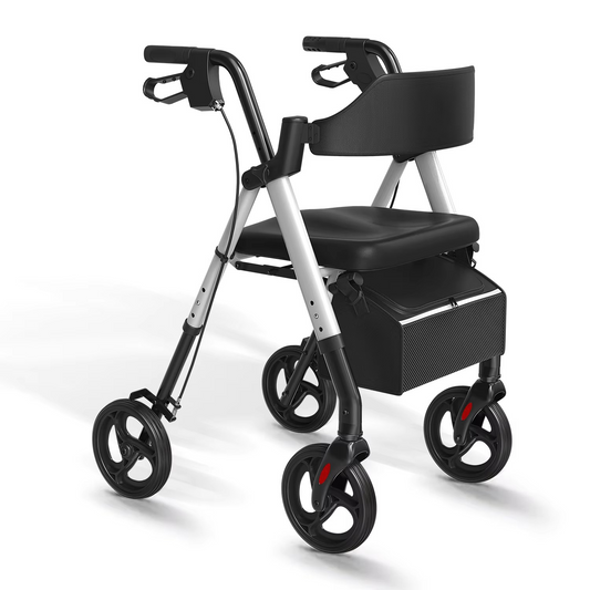 Compact Folding Walker with Seat and Large Wheels - Hehif