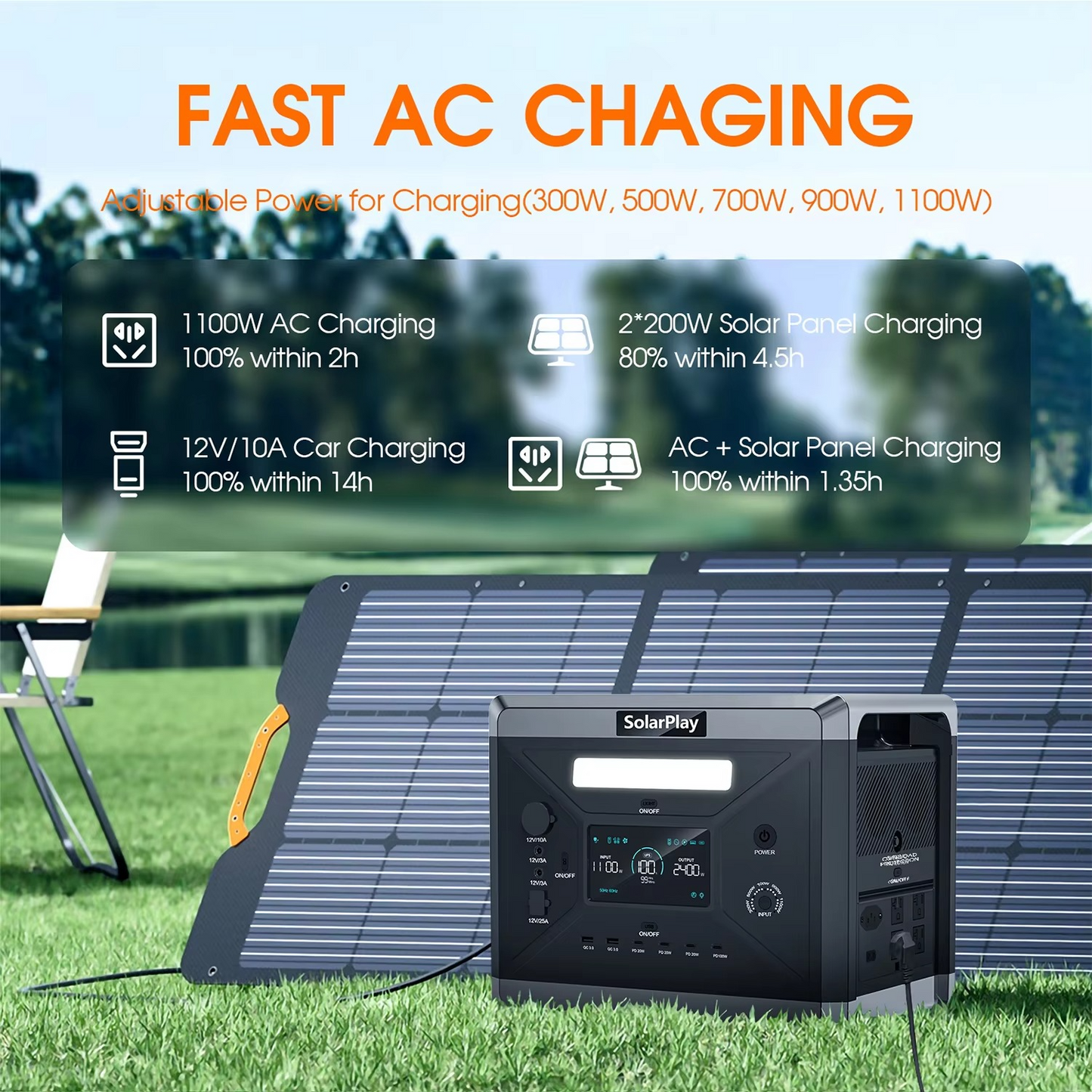 Large 2000W Portable Power Bank with Solar Charge