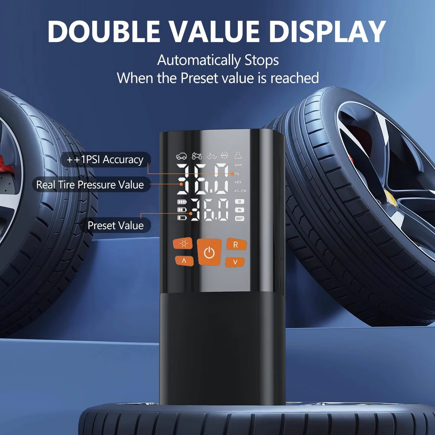 Compact Car Tire Air Pump, 180 PSI Rechargeable Compressor