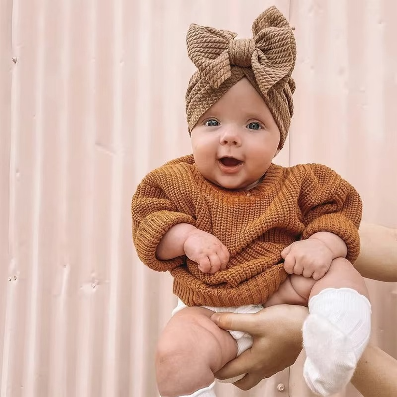 Soft Cable Baby Hat with Floral Headband