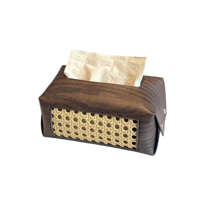 Classic Wooden Tissue Box with Carved Leather Detail