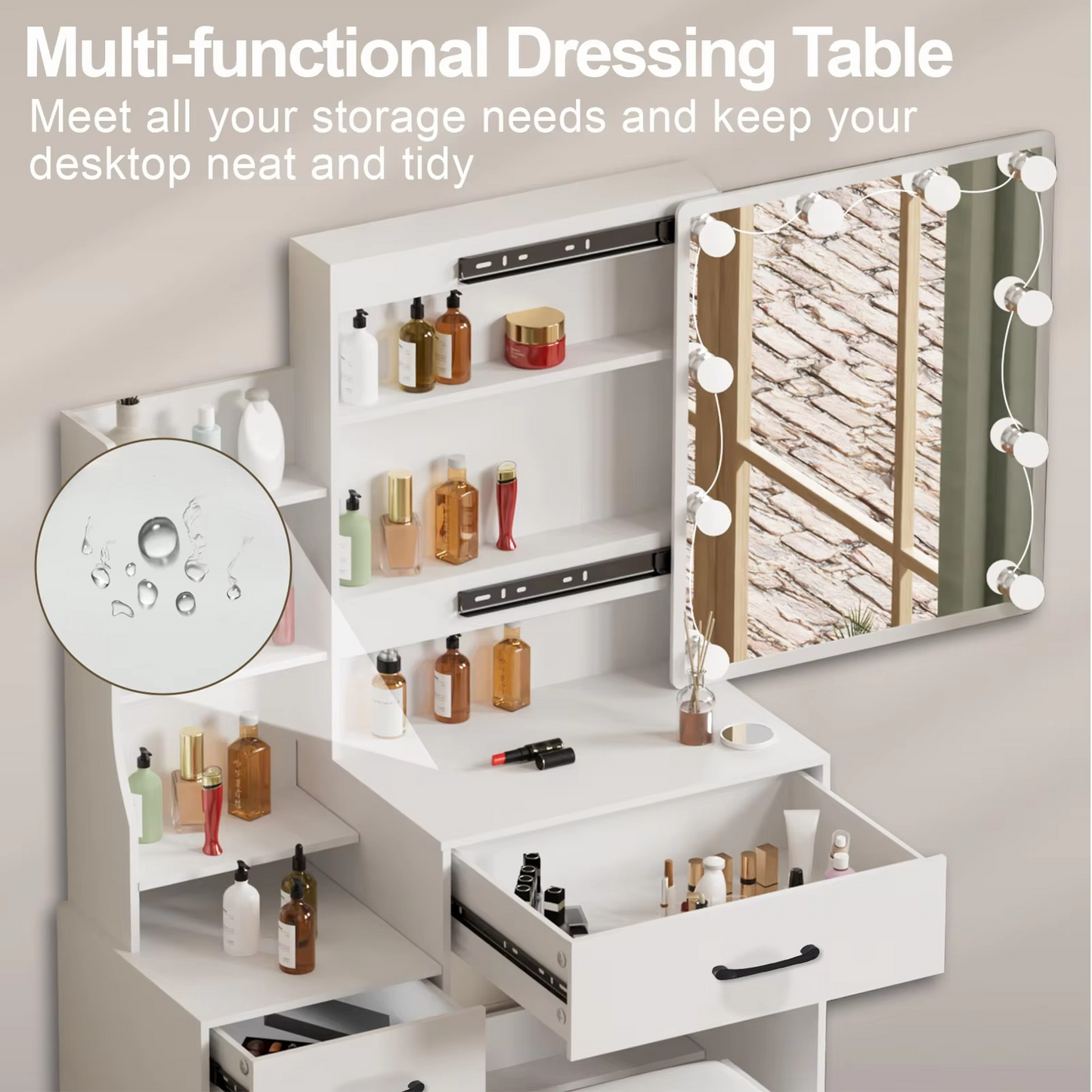 Luxury Wooden Dressing Table with Mirror and LED Lights