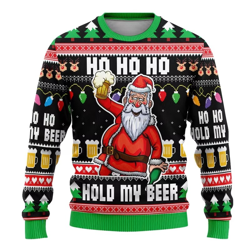 Humorous Xmas Tree Crew Neck Sweater for Men Women