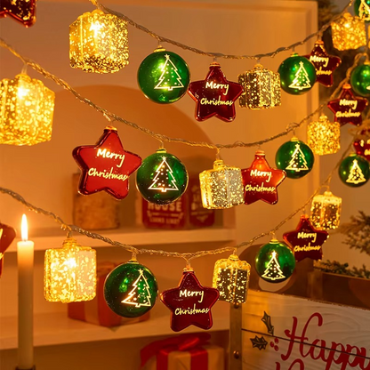 Colorful Holiday String Lights with Festive Decorations