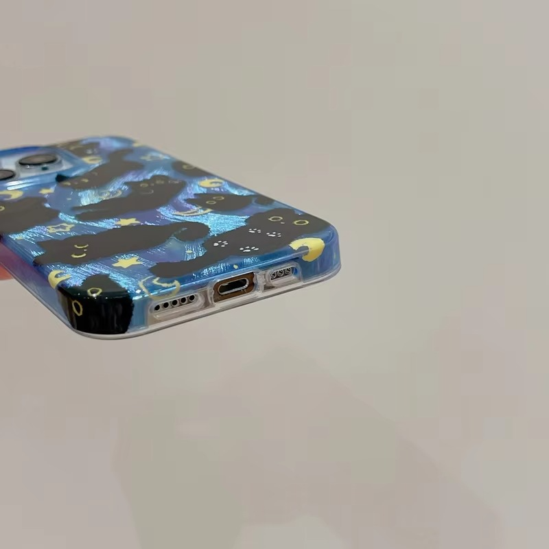 Fun Cat Phone Case with Glittery Night Sky Design