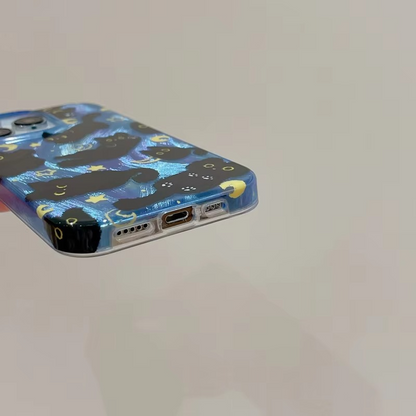 Fun Cat Phone Case with Glittery Night Sky Design