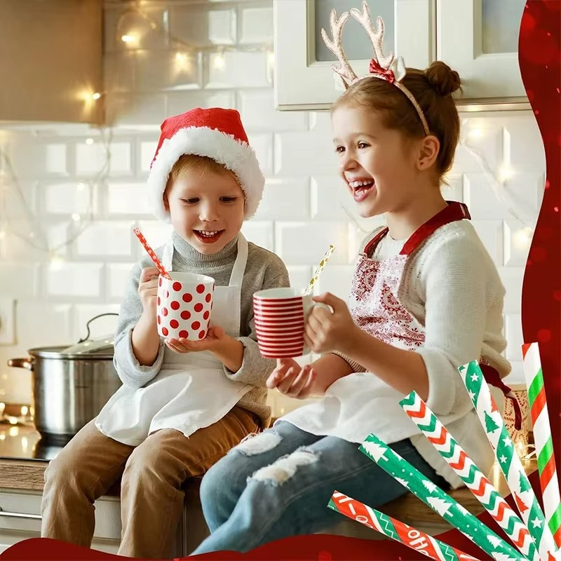 Vibrant Holiday Paper Straws 25ct Disposable Party Straws