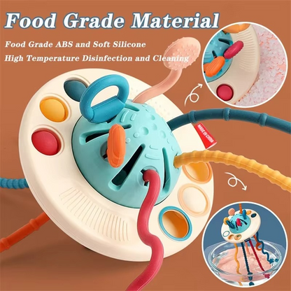 Interactive Baby Toy with Pull String and Teether