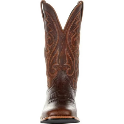 Rugged Genuine Leather Cowboy Boots - Black Brown