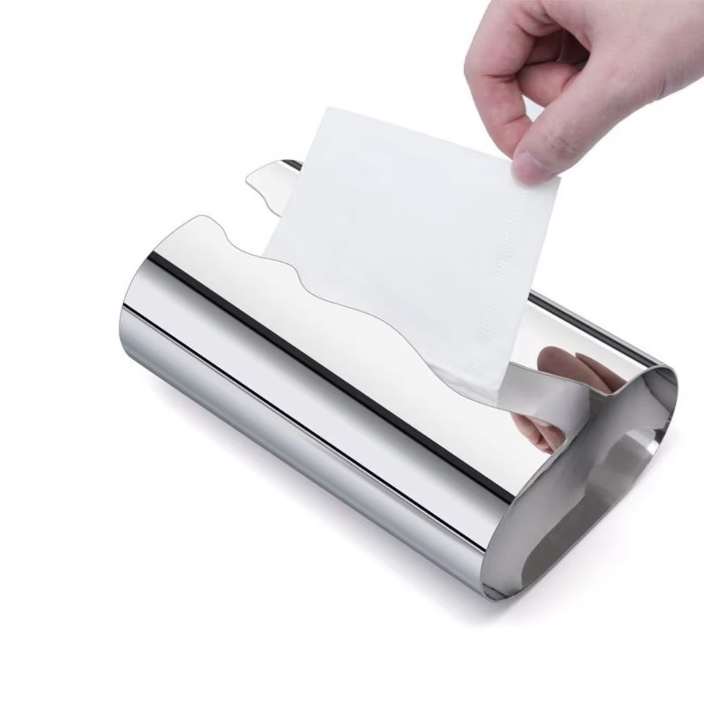Silver Polished Metal Tissue Holder with Mirror Finish - Hehif