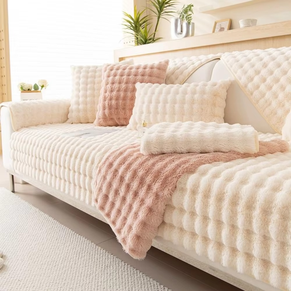 Soft Faux Fur Sofa Cover - Non Slip Couch Protector