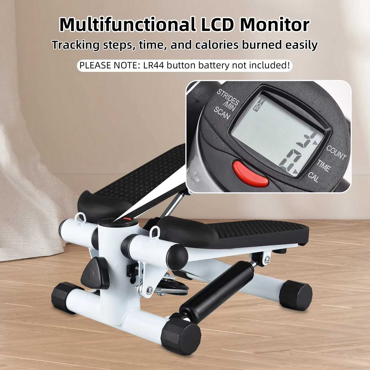 Compact Fitness Stepper with Bands and Digital Screen