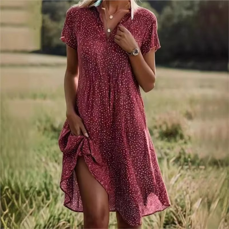 Chic Spot Print Knee Length Dress for Ladies