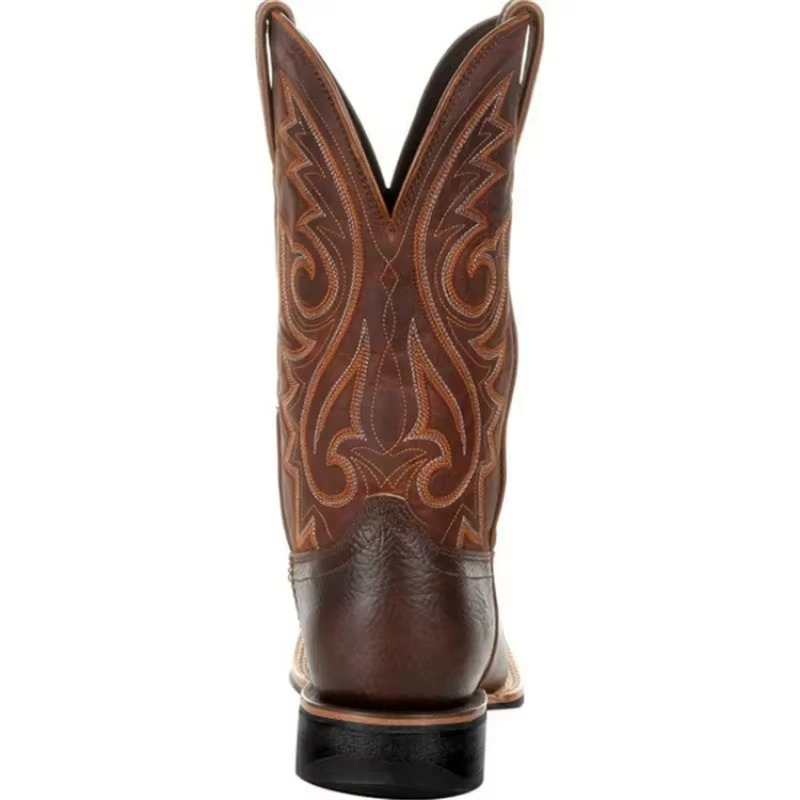 Rugged Genuine Leather Cowboy Boots - Black Brown