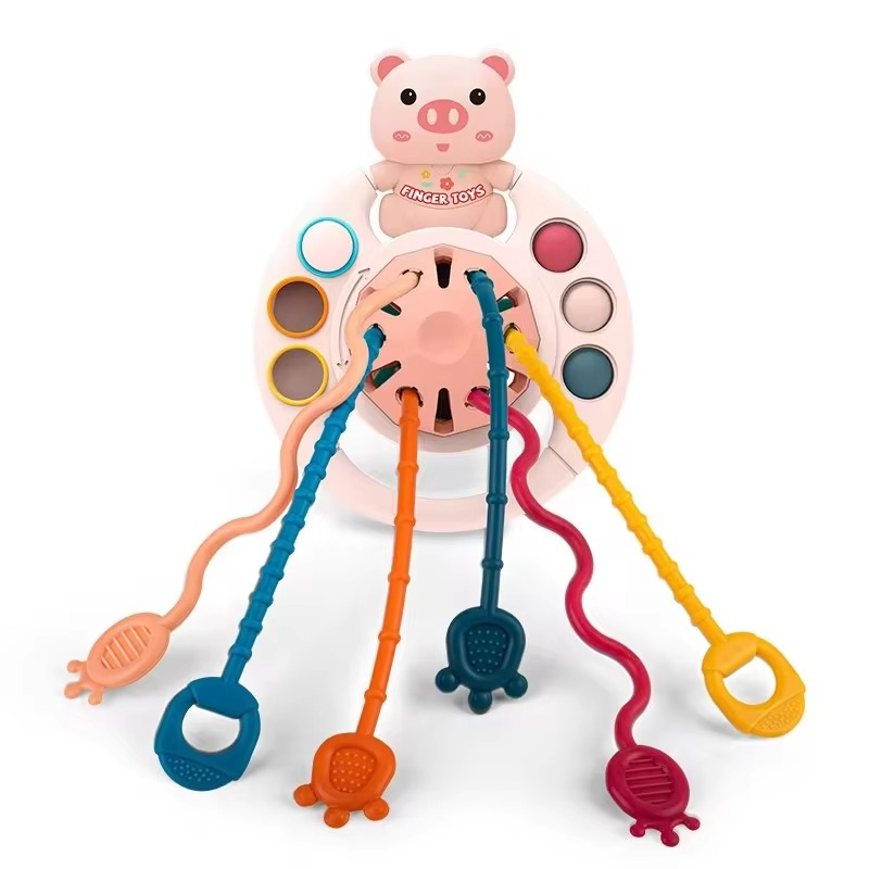 Interactive Baby Toy with Pull String and Teether