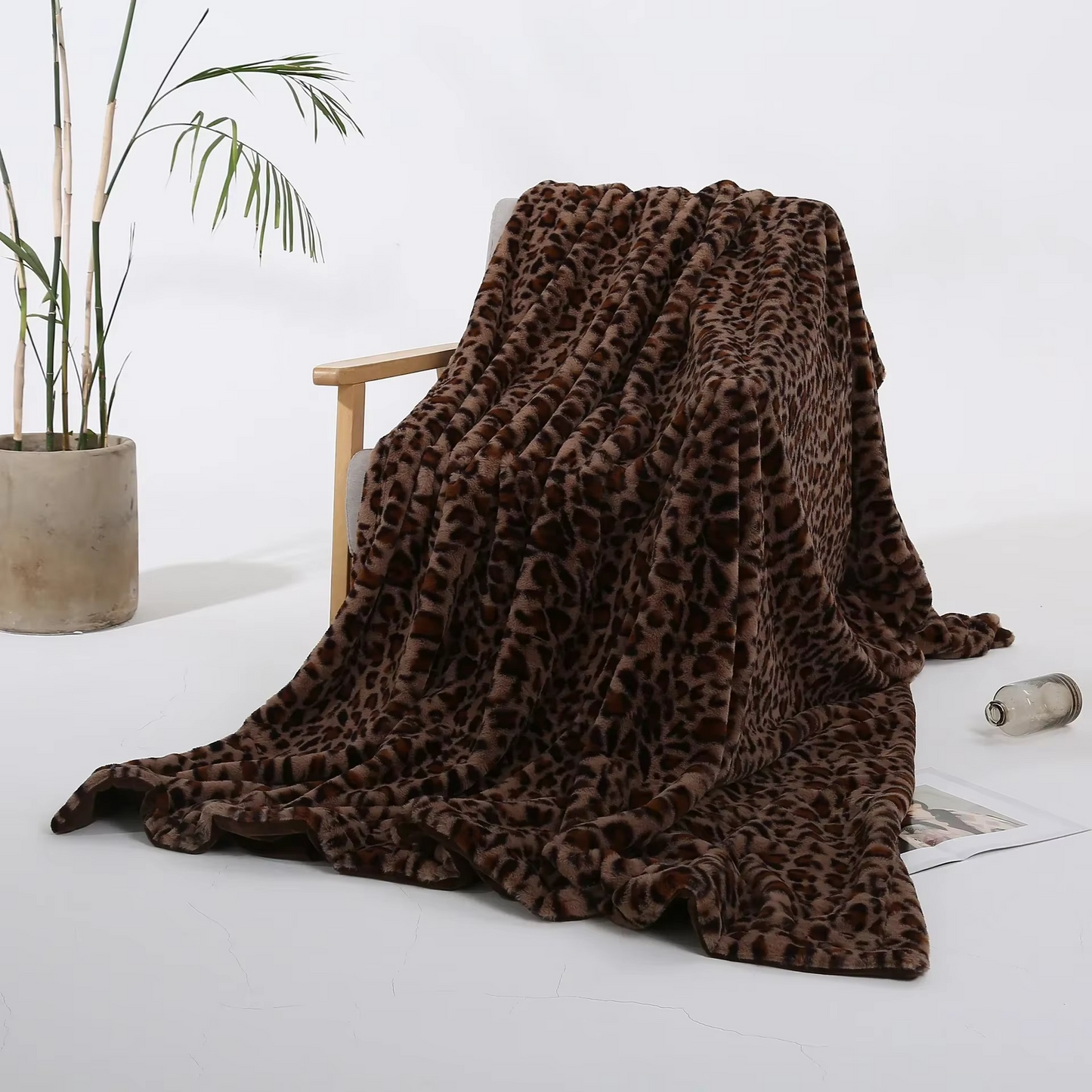 Faux Fur Leopard Pattern Plush Throw Blanket