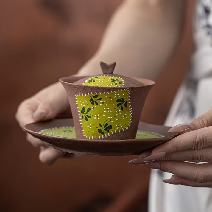 Colorful Floral Ceramic Gaiwan Tea Set