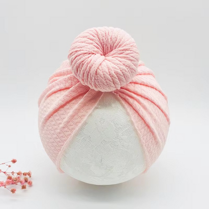 Soft Cable Baby Hat with Floral Headband