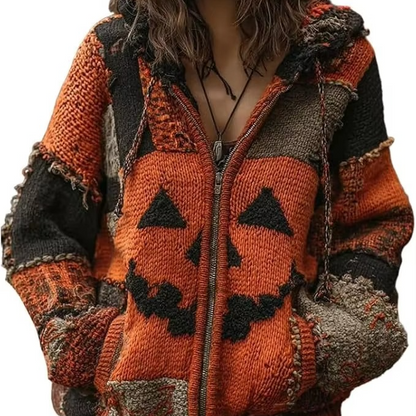 Soft Orange Faux Fur V-Neck Fall Sweater for Women