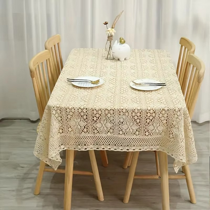 Classic Embroidered Lace Table Cover with Floral Pattern