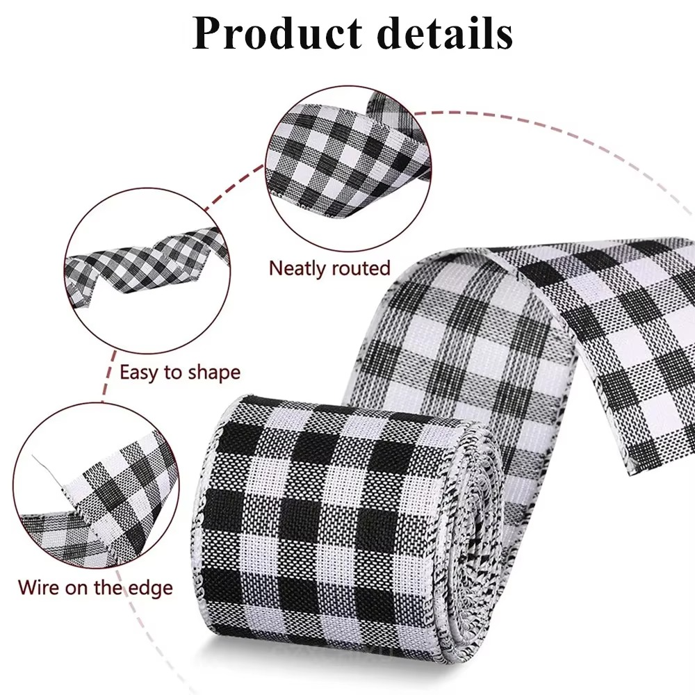 Holiday Plaid Ribbon, Red Green Snowflake Pattern, 6.5 Yards