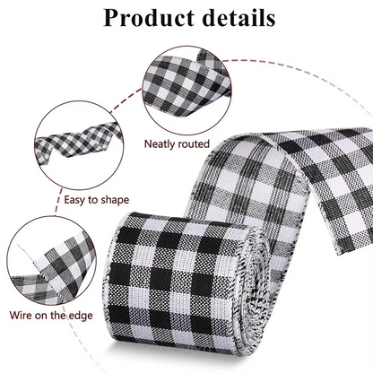 Holiday Plaid Ribbon, Red Green Snowflake Pattern, 6.5 Yards