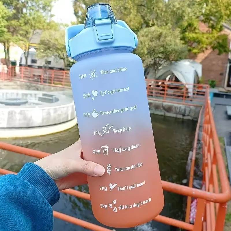 Big 68oz Insulated Water Bottle with Lid and Measurement Markings